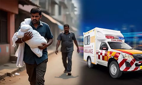 குழந்தையின் உடலை 80 கி.மீ. தூரம் பஸ்சில் எடுத்து சென்ற தந்தை; ஆம்புலன்ஸ் வசதி கிடைக்காததால் அவலம்