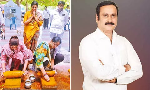 அம்மியில் மஞ்சள் அரைத்து நேர்த்திக்கடன் செய்த அன்புமணி ராமதாசின் மகள்கள்