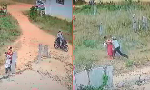 ஸ்கூட்டியில் சென்ற பெண்ணை தாக்கி நகை பறிப்பு - அதிர்ச்சி காட்சிகள்