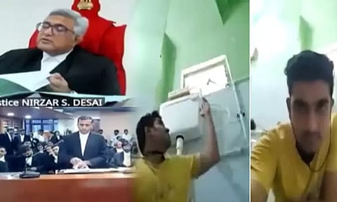 கழிவறையில் அமர்ந்தபடி நீதிமன்ற விசாரணையில் பங்கேற்ற நபர்