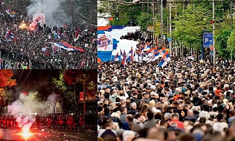 செர்பியாவில் அரசுக்கு எதிராக பொதுமக்கள் போராட்டம்; போலீசார் தடியடி