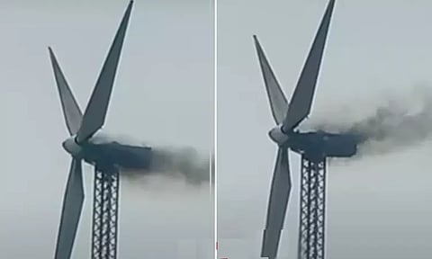 கோவையில் திடீரென தீப்பிடித்து எரிந்த காற்றாலை