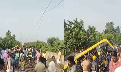 கடலூர்: பள்ளி வேன் மீது ரெயில் மோதி கோர விபத்து; 2 பேர் பலி - ரெயில் சேவை பாதிப்பு