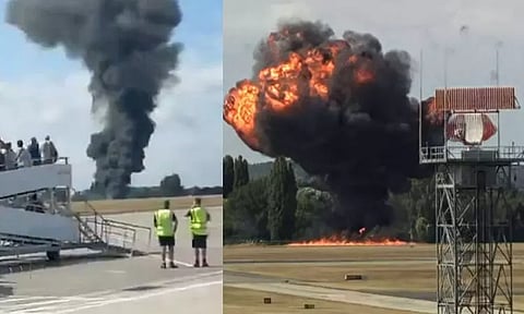 இங்கிலாந்து: சிறிய ரக விமானம் தரையில் விழுந்து விபத்து - அதிர்ச்சி சம்பவம்