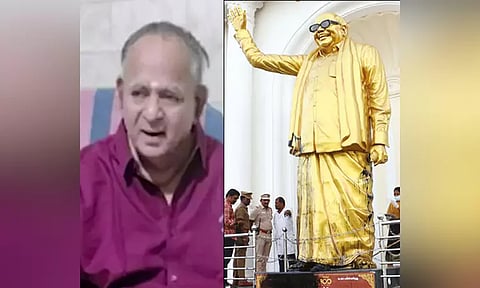 கருணாநிதி சிலை மீது கருப்பு பெயிண்டு ஊற்றப்பட்ட விவகாரம்: 77 வயது மருத்துவர் கைது