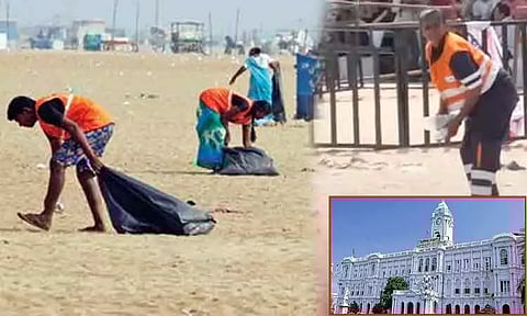 மெரினா கடற்கரையை சுத்தப்படுத்த 100 தூய்மை பணியாளர்கள் - சென்னை மாநகராட்சி