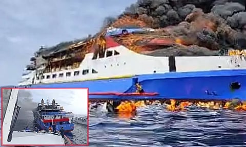 இந்தோனேசியாவில் தீப்பிடித்த சொகுசு கப்பலில் இருந்து 575 பேர் பத்திரமாக மீட்பு