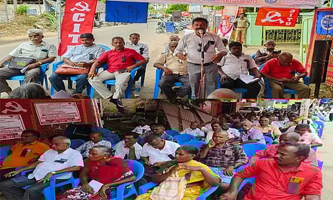 நெல்லையில் பழைய பென்ஷன் திட்டத்தை அறிவிக்க வலியுறுத்தி போக்குவரத்து தொழிலாளர்கள் தர்ணா