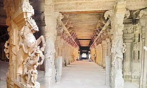 மதுரை மீனாட்சி அம்மன் கோவில் அருகே உள்ள புதுமண்டபத்தை சீரமைக்கும் பணிகள் தீவிரம்