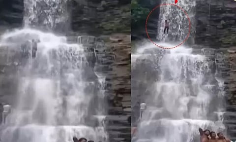 A tragic accident happened in an instant a young man fell 60 feet from the top of a waterfall into a chasm