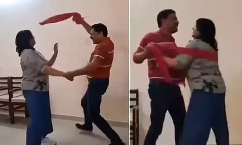 அலுவலகத்தில் மனைவியுடன் இந்தி பாடலுக்கு நடனமாடிய கல்வி அதிகாரி