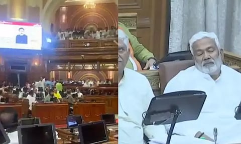 உத்தரபிரதேசத்தில் சட்டசபையில் தூங்கிய மந்திரி - வைரல் வீடியோ