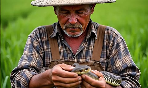 அதிகாரிகளின் கவனத்தை ஈர்க்க விபரீத யோசனை... கலெக்டர் அலுவலகத்துக்கு பாம்புடன் வந்த விவசாயியால் பரபரப்பு