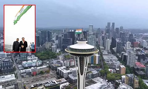 வரலாற்றில் முதன்முறையாக... அமெரிக்காவில் 605 அடி உயர கோபுரத்தில் பறந்த இந்திய தேசிய கொடி