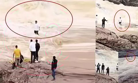 அருவியை வீடியோ எடுத்தபோது வெள்ளத்தில் அடித்துசெல்லப்பட்ட யூடியூபர் - அதிர்ச்சி வீடியோ