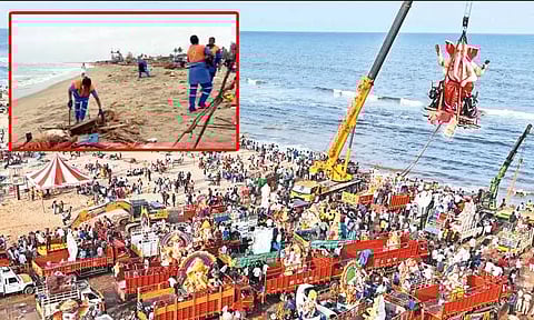 விநாயகர் சிலைகள் கரைப்பு: பட்டினப்பாக்கம் கடற்கரையில் 40 டன் குப்பைகள் அகற்றம்