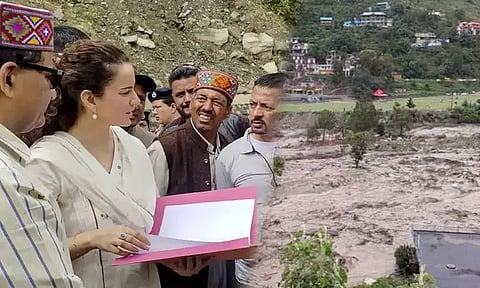 இமாச்சல்: கனமழையால் பாதிக்கப்பட்ட இடங்களுக்கு சென்ற எம்.பி. கங்கனாவுக்கு மக்கள் எதிர்ப்பு