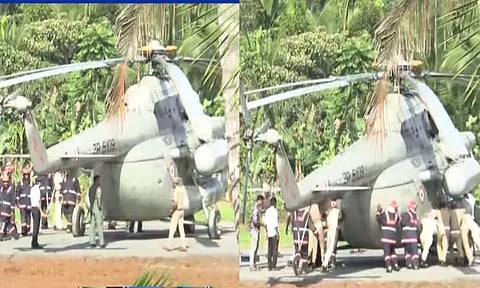 ஜனாதிபதி பயணித்த ஹெலிகாப்டரின் சக்கரங்கள் கான்கிரீட் தளத்தில் சிக்கியதால் பரபரப்பு