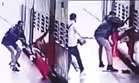 அரியலூரில் ஓடும் ரெயிலில் இருந்து தவறி விழுந்த பெண்ணை காப்பாற்றிய போலீஸ்காரர்