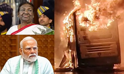 ஆந்திராவில் பஸ் தீ விபத்து; உயிரிழந்தவர்கள் குடும்பத்தினருக்கு ஜனாதிபதி, பிரதமர் இரங்கல்