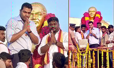 பசும்பொன் முத்துராமலிங்க தேவர் சிலைக்கு ஆதவ் அர்ஜுனா மரியாதை