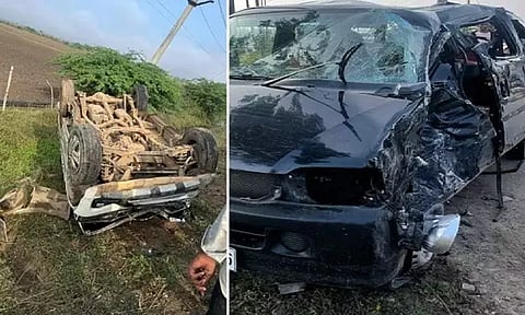 கார் மீது பள்ளி வேன் மோதி விபத்து - 2 மாணவிகள் பலி