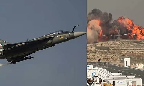 துபாயில் விமான கண்காட்சியின்போது தேஜஸ் போர் விமானம் தரையில் விழுந்து விபத்து - விமானி பலி