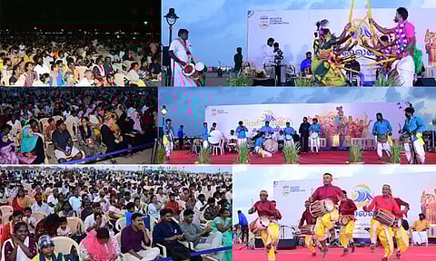 மெரினாவில் நடைபெற்ற தமிழ்நாடு பாரம்பரிய கலை நிகழ்ச்சிகளை ஏராளமானவர்கள் பார்வையிட்டு மகிழ்ந்தனர்