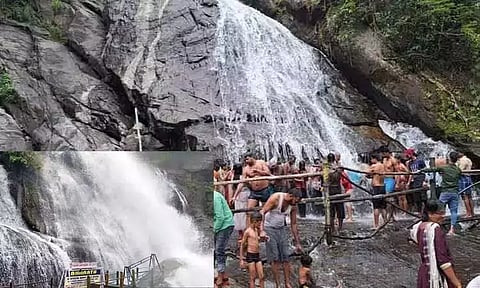 கவியருவியில் வெள்ளப்பெருக்கு; சுற்றுலா பயணிகள் குளிக்க தடை