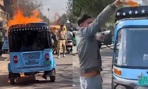 குறைவான மைலேஜ் கொடுத்ததால் விரக்தி: ஷோரூம் வாசலில் மின்சார ஆட்டோவை தீ வைத்து கொளுத்திய நபர்