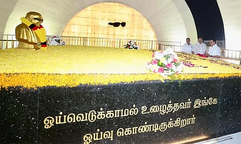 பேரறிஞர் அண்ணா, கலைஞர் நினைவிடங்களில் முதல்-அமைச்சர் மு.க.ஸ்டாலின் மரியாதை