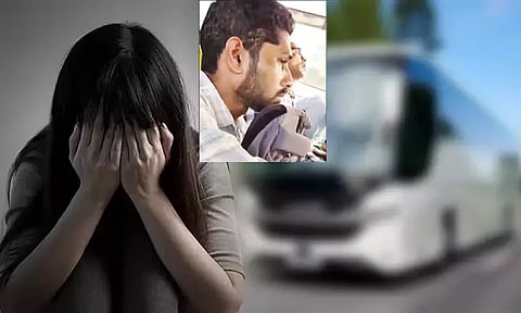 ஓடும் பஸ்சில் பாலியல் தொல்லை கொடுத்த வாலிபரை சரமாரியாக தாக்கிய இளம்பெண்