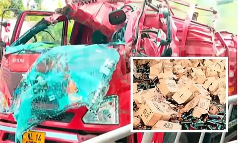மதுபானம் ஏற்றிச்சென்ற லாரி சாலையில் கவிழ்ந்து விபத்து; டிரைவர் பலி