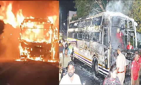 புதுச்சேரியிலிருந்து பொள்ளாச்சி சென்ற ஆம்னி பஸ்சில் பயங்கர தீ விபத்து: பயணிகள் உயிர்தப்பினர்