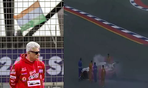 ரேஸிங்கில் தீப்பிடித்து நின்ற “அஜித்குமார் ரேஸிங்” அணி கார்