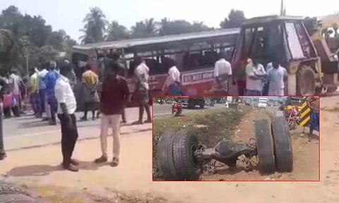 மதுரையில் அரசு பேருந்தின் டயர் வெடித்து விபத்து - 20-க்கும் மேற்பட்டோர் காயம்