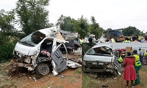 லாரி மீது பள்ளி வேன் மோதி கோர விபத்து; மாணவ-மாணவியர் 13 பேர் பலி