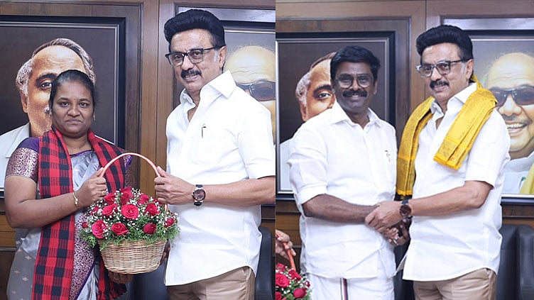 இடைத்தேர்தலில் போட்டி; தி.மு.க. தலைவர் மு.க.ஸ்டாலினை சந்தித்து வாழ்த்து பெற்ற வேட்பாளர்கள்