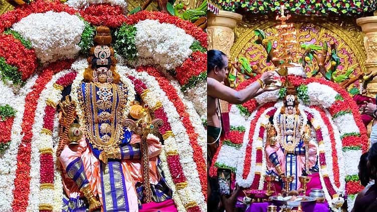 குலசை தசரா திருவிழா: விசுவகர்மேஸ்வரர் திருக்கோலத்தில் முத்தாரம்மன் வீதி உலா