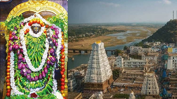 ஸ்ரீகாளஹஸ்தி சிவன் கோவிலில் கனக துர்க்கையம்மனுக்கு காய்கறிகளால் சிறப்பு அலங்காரம்