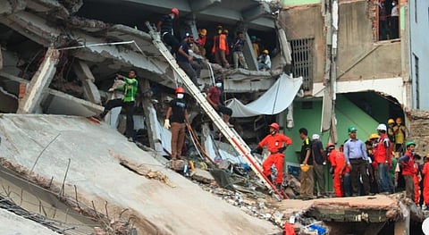 The aftermath of the 2013 Savar building collapse in the Rana Plaza. 
