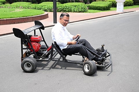 Prime Minister Tarique Rahman on Saturday drove a go-kart built by a college student. PMO photo