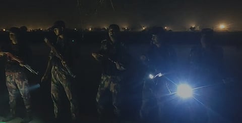 The screengrab shows Border Guard Bangladesh (BGB) personnel standing vigilant in a border area to prevent illegal push-ins from India.