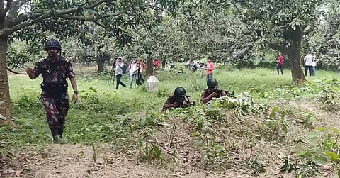 BGB forces patrol the border area near Chapainawabganj following repeated push-in attempts by India.