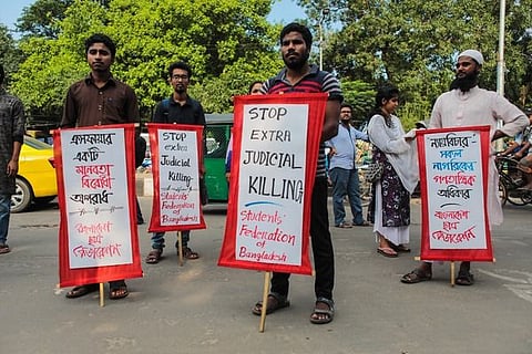 Rights activists staging demonstration in Dhaka. Credit: Salahuddin Ahmed Polash