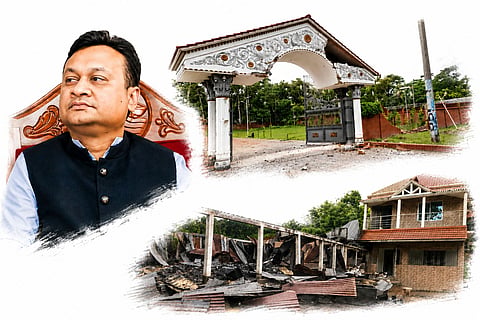 A collage of Fahmi Golandaz Babel and his vandalised homes