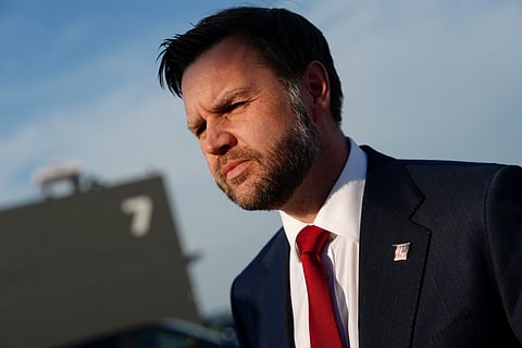 US Vice President JD Vance before boarding Air Force Two at Emmen Military Air Base, Emmen, Switzerland, Monday, 22 June 2026, after the US and Iran held high-level talks at the Lake Lucerne Summit. 