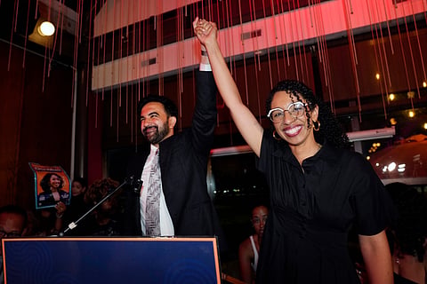 New York City Mayor Zohran Mamdani, celebrates with Democratic congressional candidate Darializa Avila Chevalier during an election night watch party Tuesday, 23 June 2026, in New York.