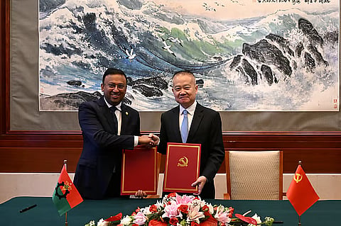 The MoU was signed by Humayun Kabir for the BNP and Liu Haixing for the Communist Party of China