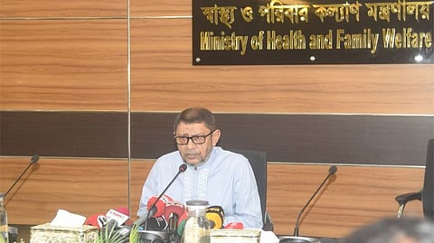 Health and Family Welfare Minister Sardar Md. Sakhawat Husain brief at a press conference in the ministry. 